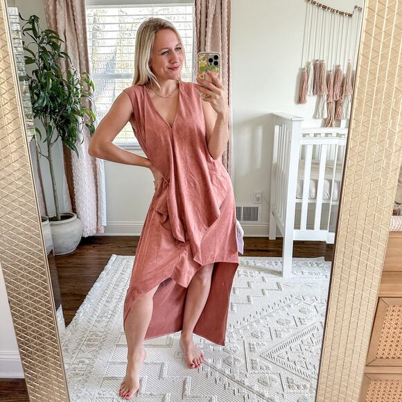 NWT BCBGMaxAzria Trar Suede Asymmetrical Dress in Rose Dawn - Picture 2 of 10